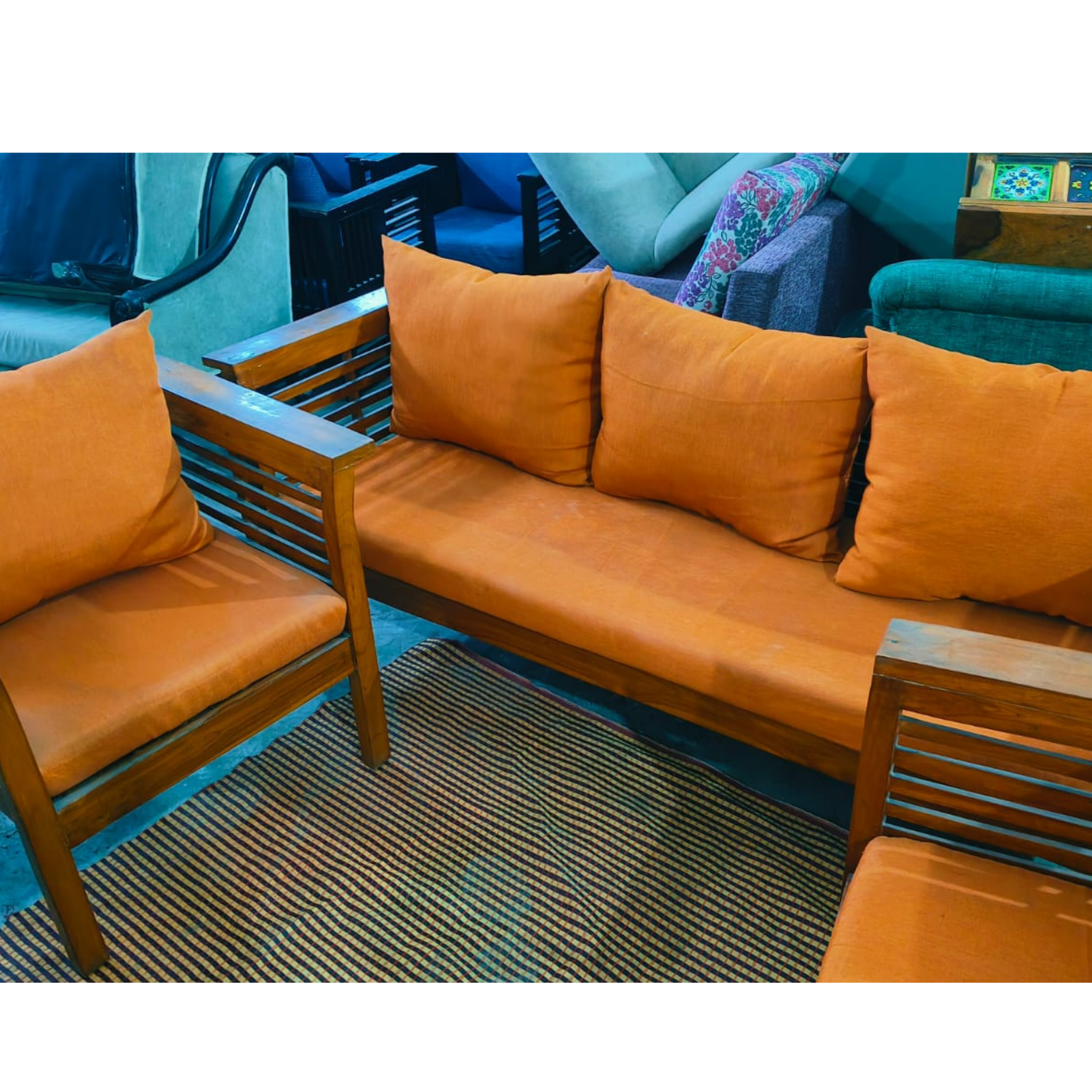 Pure teak wood sofa set in natural finish - Image 5