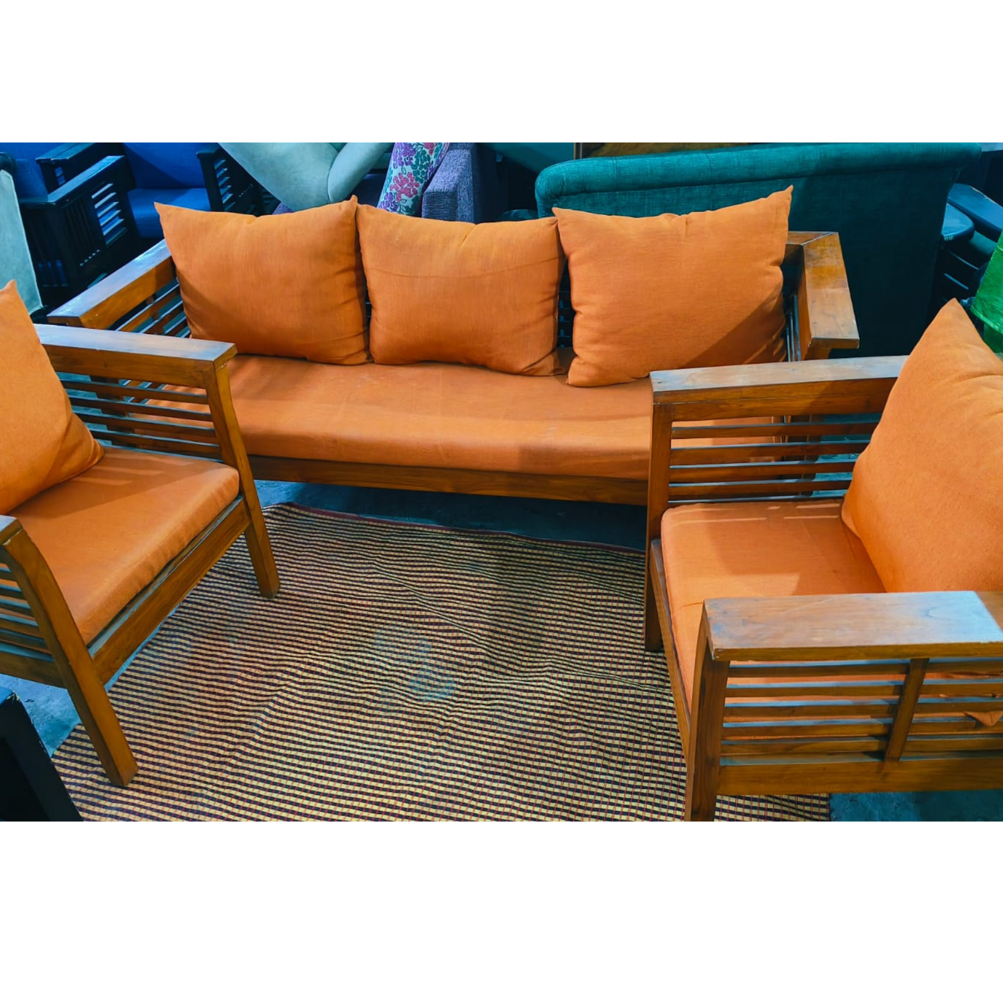 Pure teak wood sofa set in natural finish - Image 4