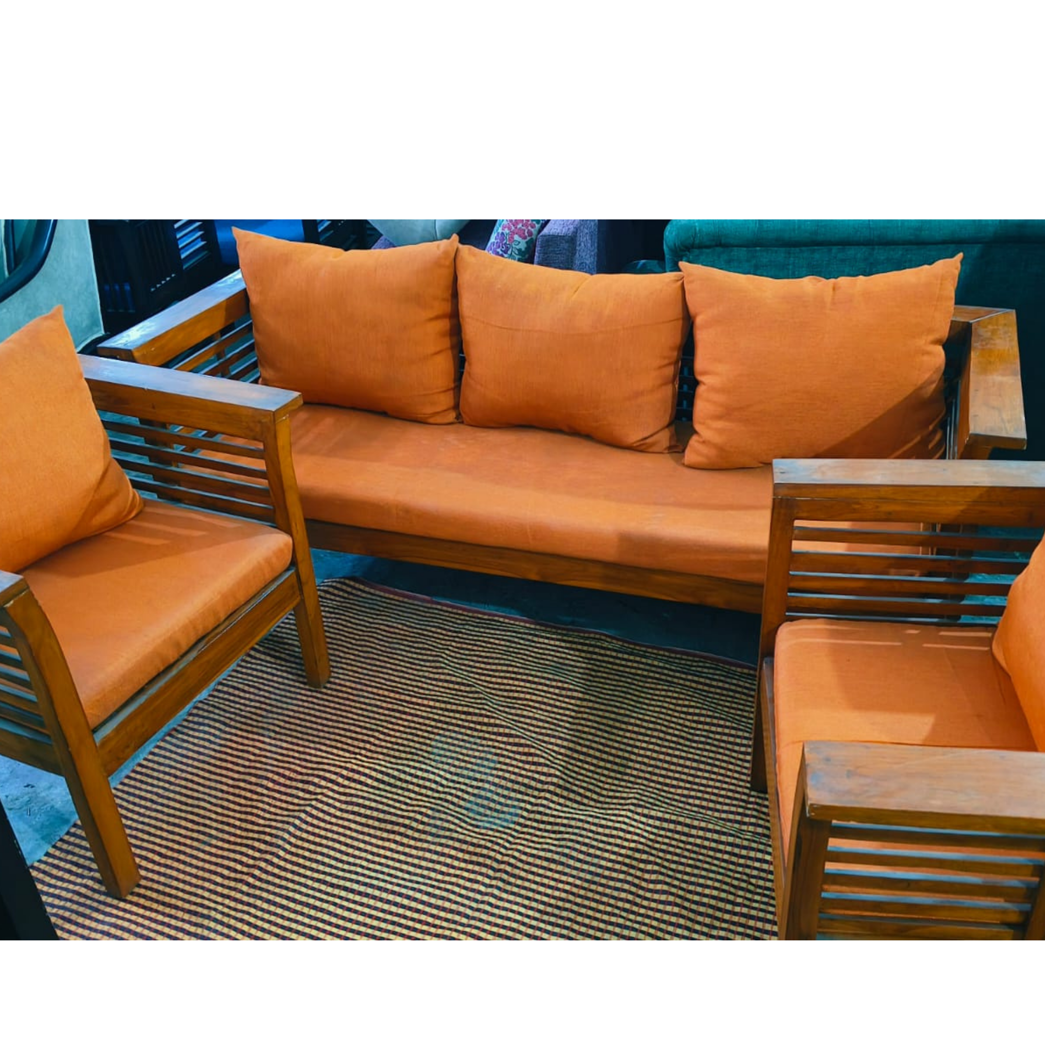 Pure teak wood sofa set in natural finish - Image 2