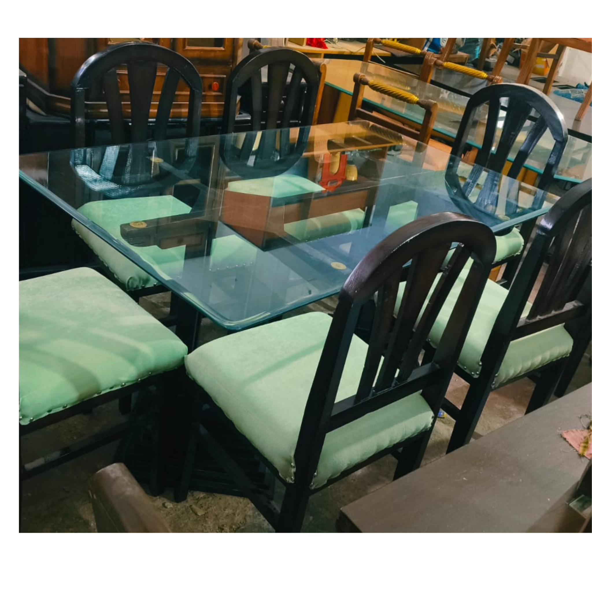 Glass top dining table with 6 chairs - Image 5