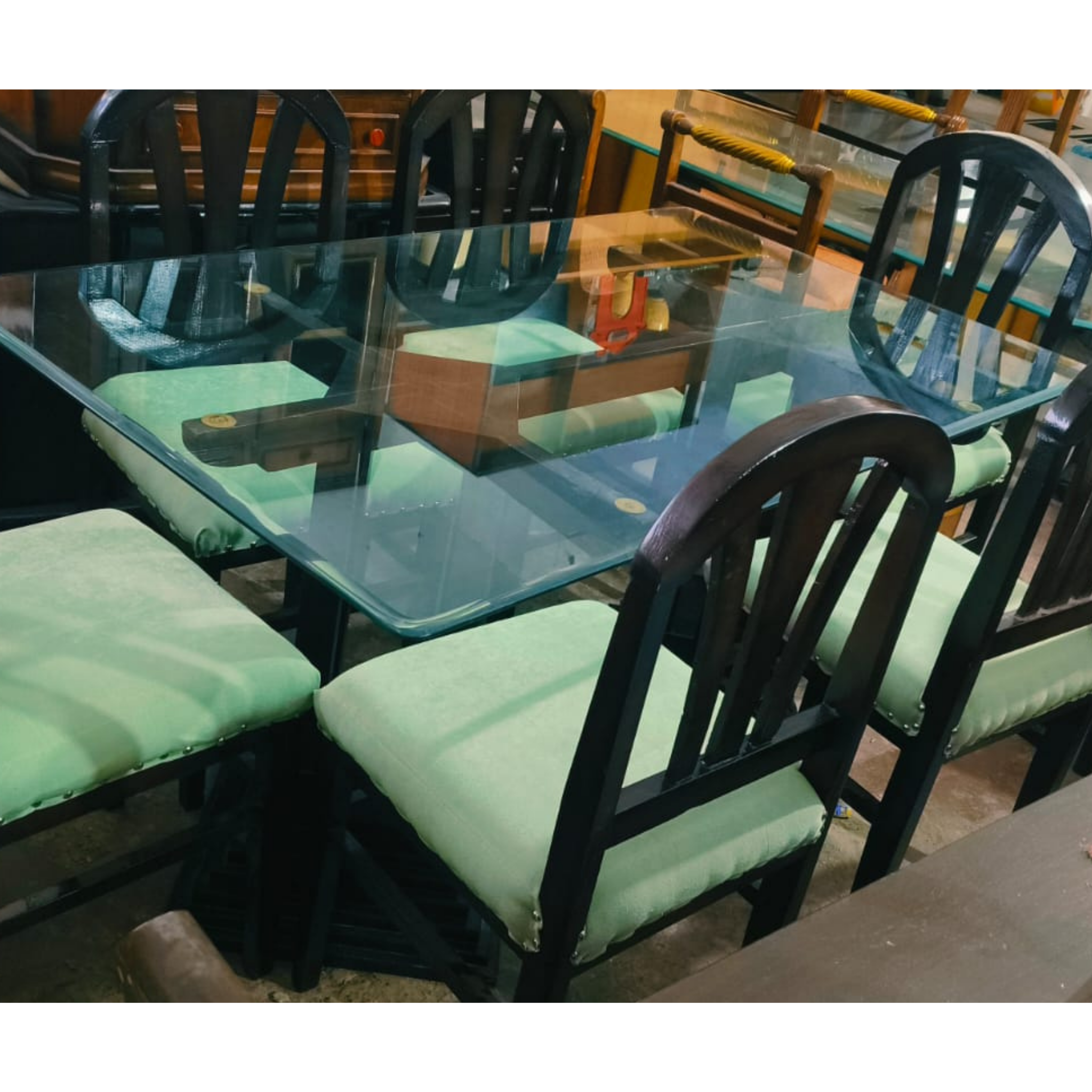Glass top dining table with 6 chairs