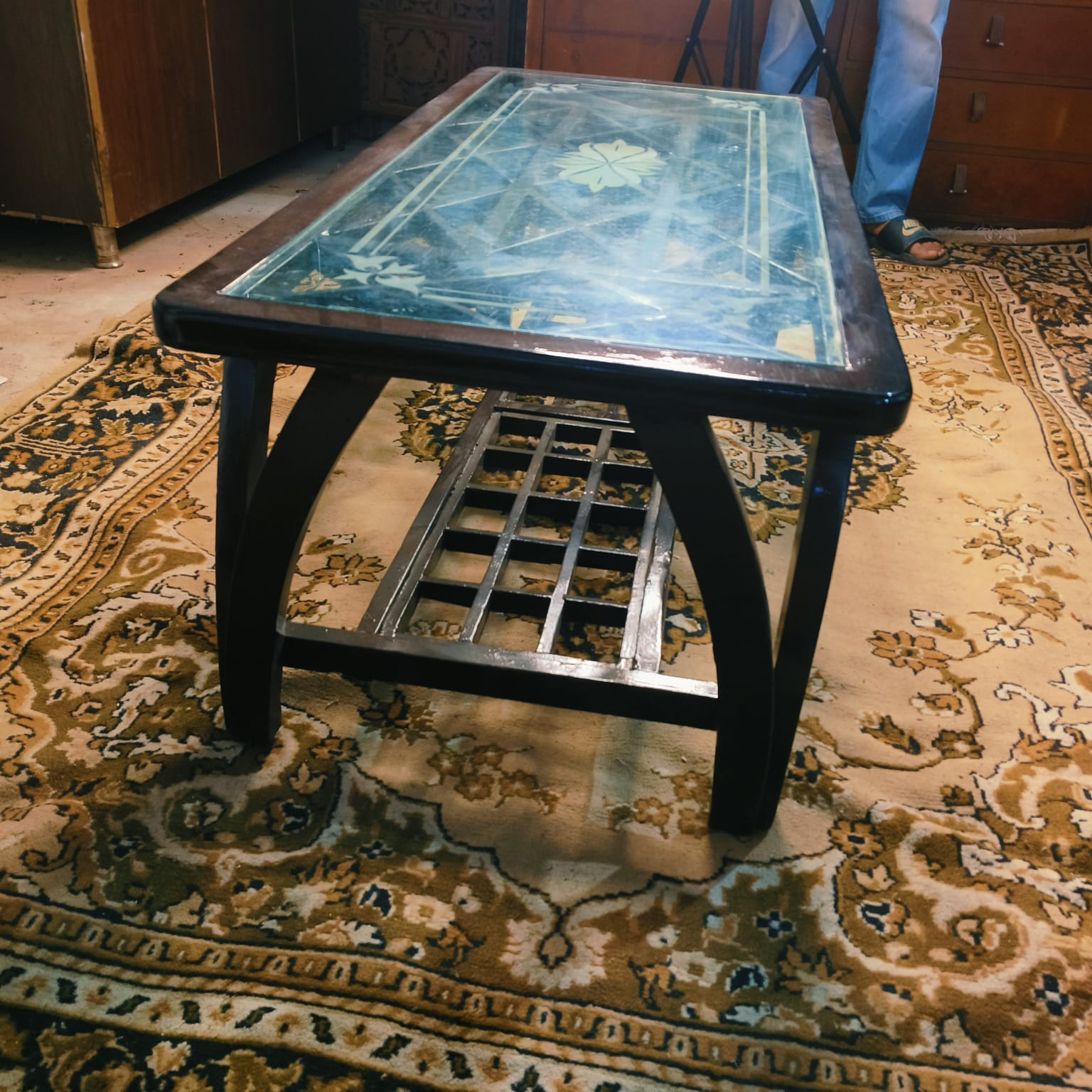 Centre table solid teak wood glass top - Image 2