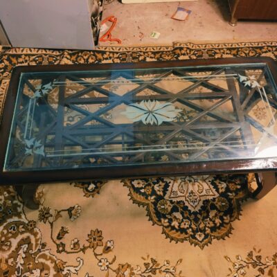 Centre table solid teak wood glass top