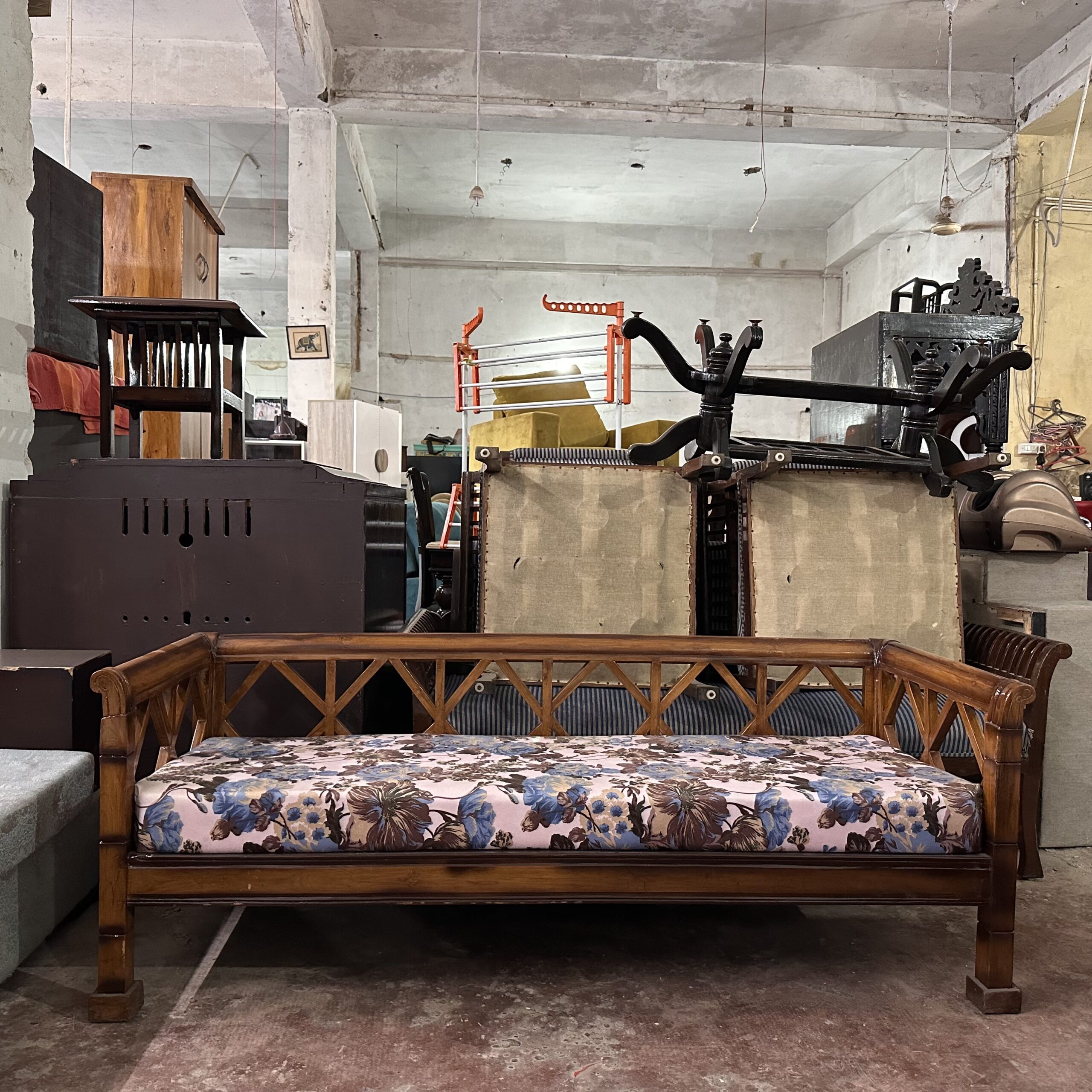 3 Seater wooden couch with floral cushion - Image 3